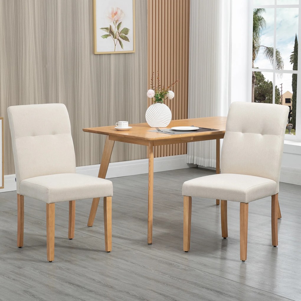 HOMCOM Conjunto de 2 Cadeiras de Sala de Jantar com Encosto Alto Assento Acolchoado e Estofados Tecido Transpirável com Tato de Linho 50x62x96cm Bege