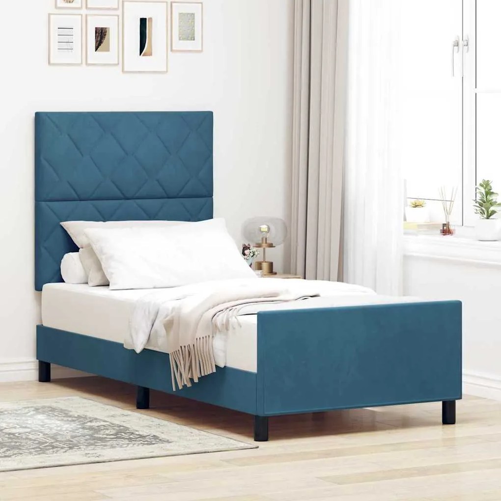 vidaXL Cama Box com cabeceira Azul Escuro 90 x 200 cm Veludo