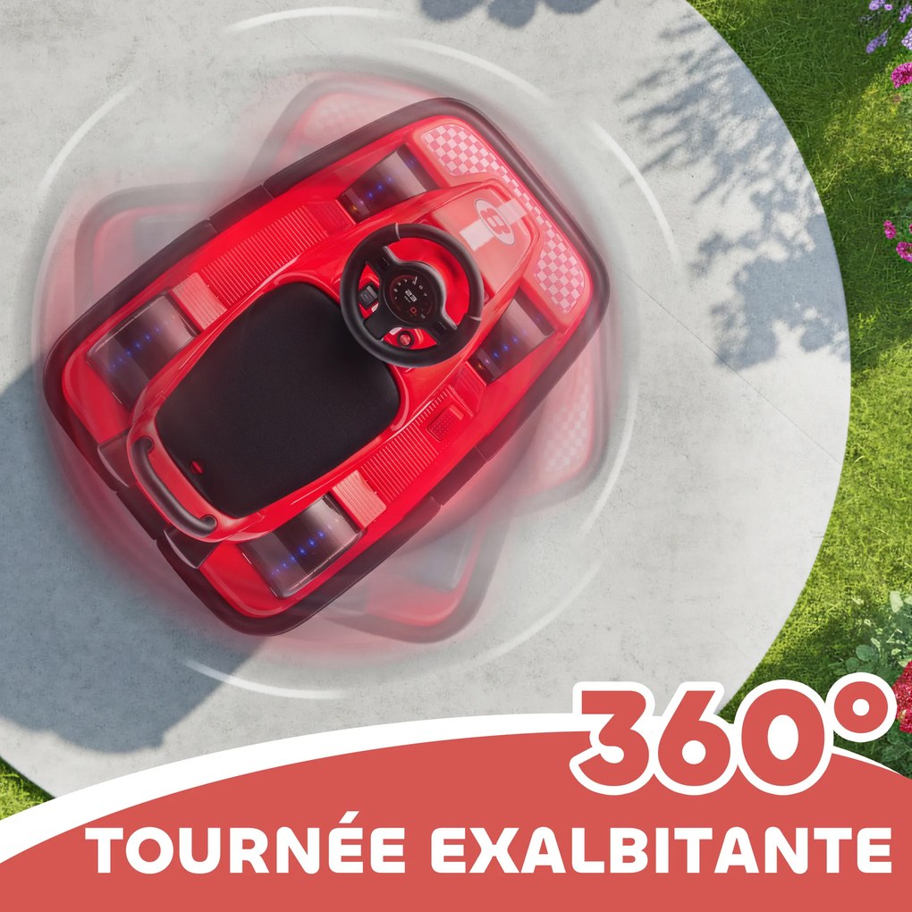 Carrinho de choque para crianças 6 V, rotação de 360°, música, buzina, arranque suave, 2,5 km/h, para idades entre os 3 e os 8 anos, 74 x 53 x 48 cm,