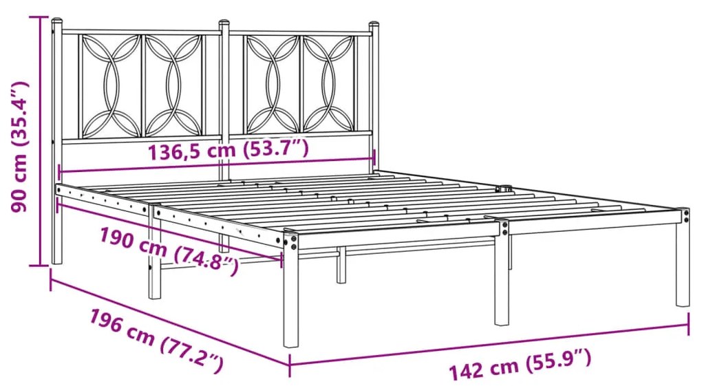 Estrutura de cama com cabeceira 135x190 cm metal preto
