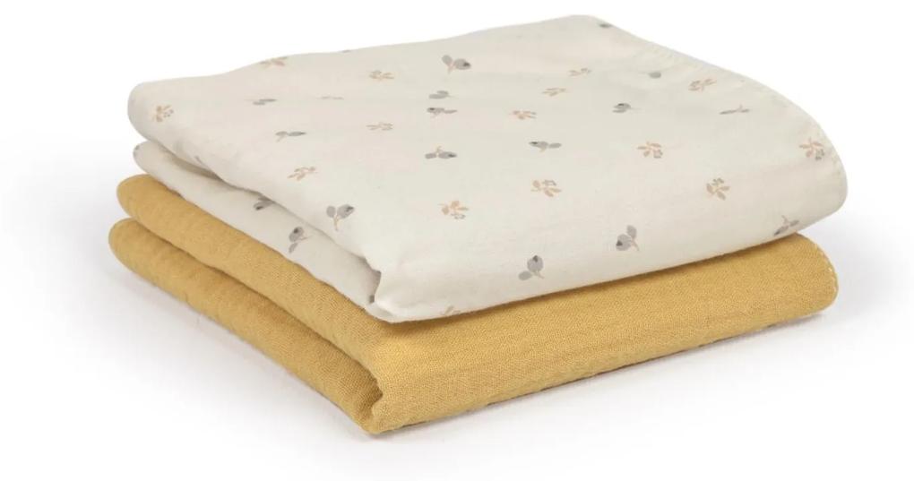 Kave Home - Set Yamile 2 mini-toalhas 100% algodão orgânico (GOTS) mostarda e bege folhas multicolor