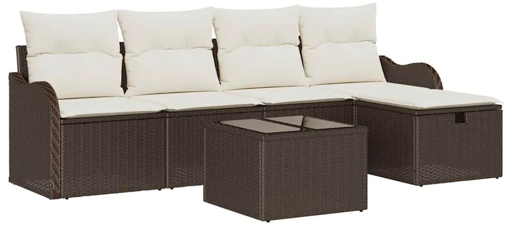 Conjunto de Sofá de Jardim 6 Peças com Almofadas Castanho em Rattan
