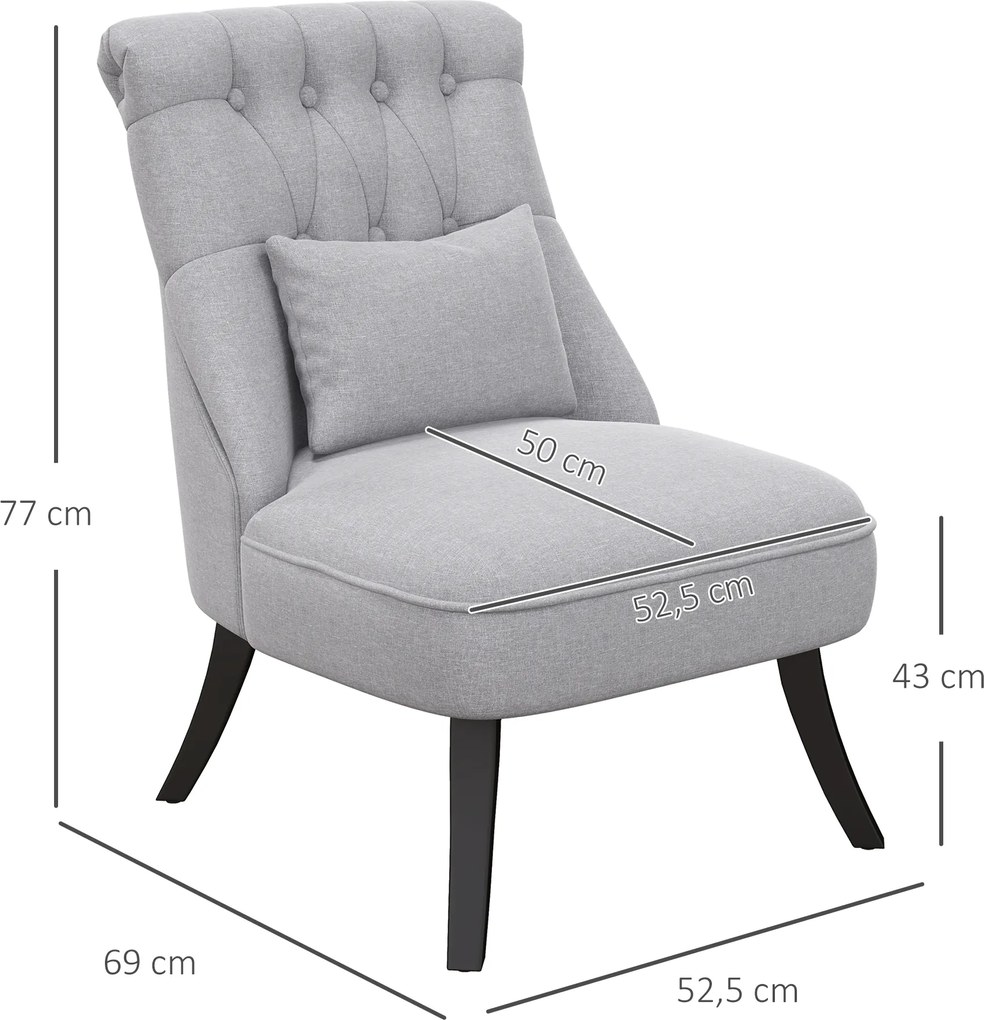 Poltrona de Sala de Estar Moderna Estofado em Linho com Almofada e Estrutura de Madeira 52,5x69x77 cm Cinza