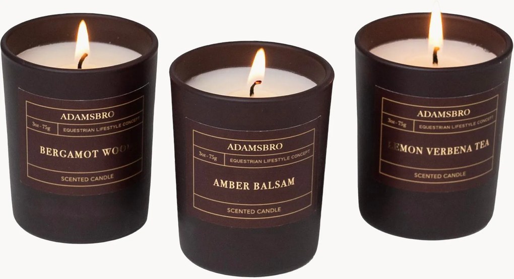Velas perfumadas Adamsbro (madeira de bergamota, âmbar, verbena de limão), conjunto de 3