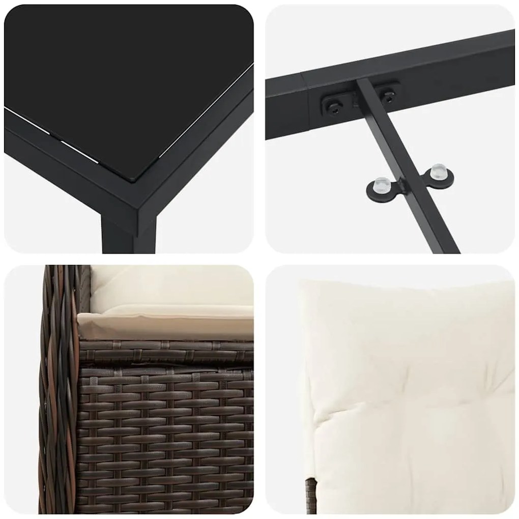 Conjunto de Jantar de Jardim 3 Peças com Almofadas Castanho Rattan Sin