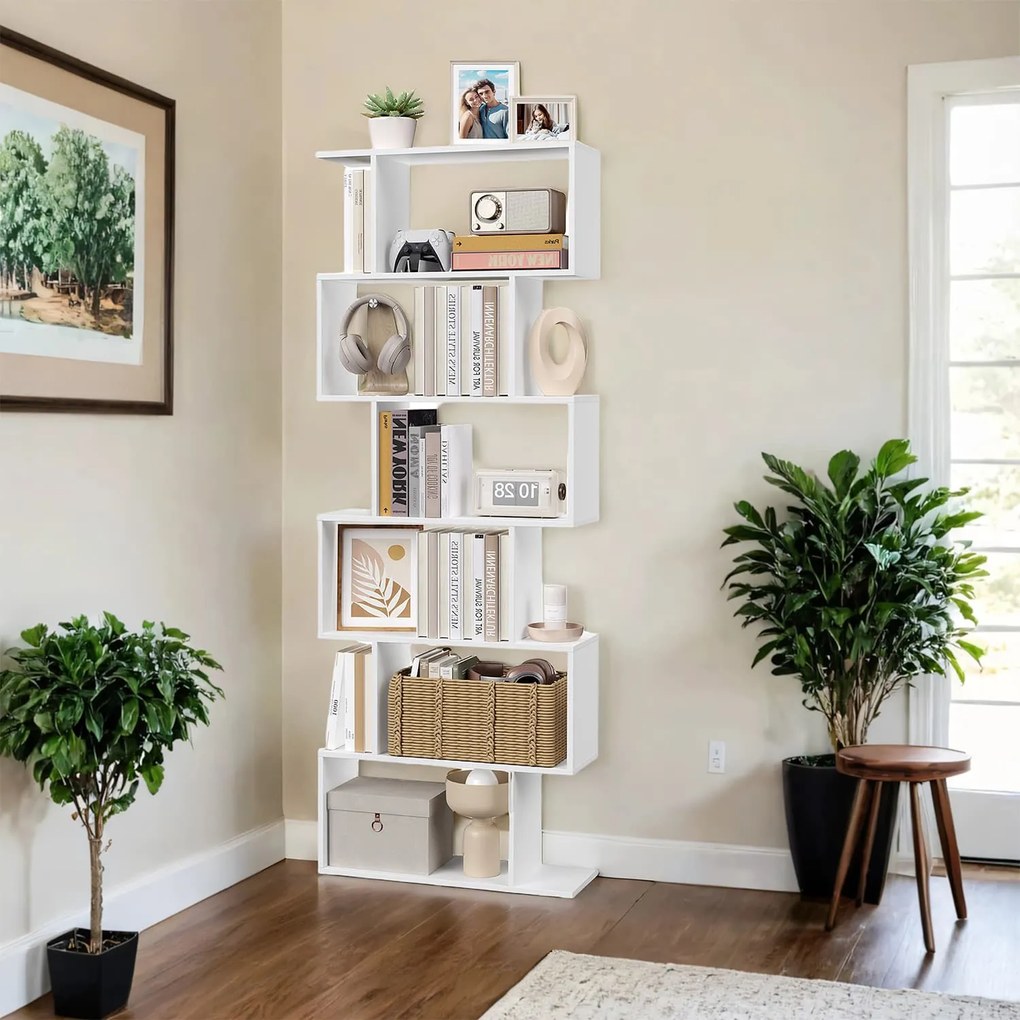 Estantes de livros, Estante de 6 prateleiras Divisora de ambientes 24 x 70 x 190,5 cm Branca