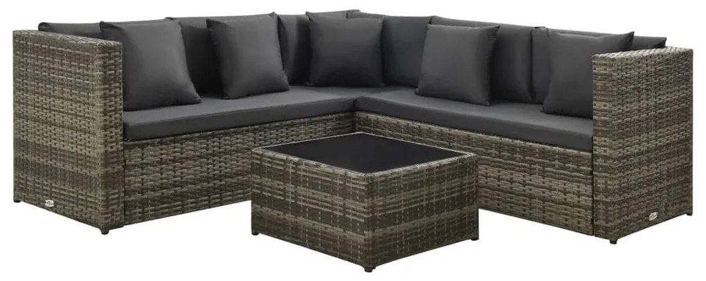 vidaXL 4 pcs conjunto lounge de jardim c/ almofadões vime PE cinzento