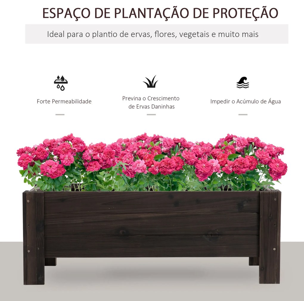 Floreira de Madeira Retangular com Pés para Flores Plantas Cultivos 100x36,5x36cm Castanho
