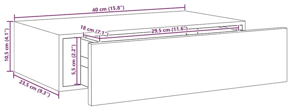 Prateleira de parede com gaveta MDF 40x23,5x10 cm cinzento