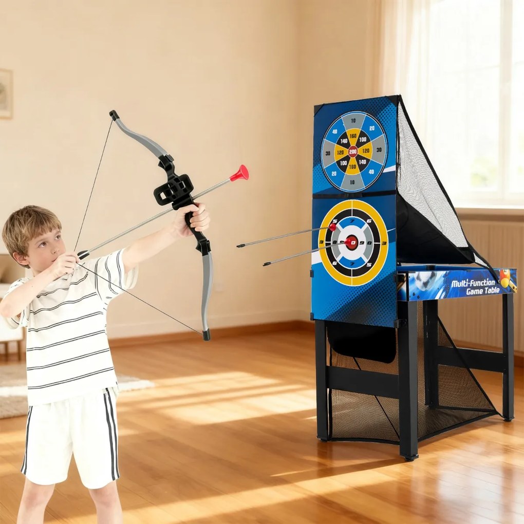 Mesa de jogos 10 em 1 para crianças com bilhar, hóquei, ténis de mesa, basquetebol, futebol, pinball, dardos e arco e flecha. Inclui saco de armazenam