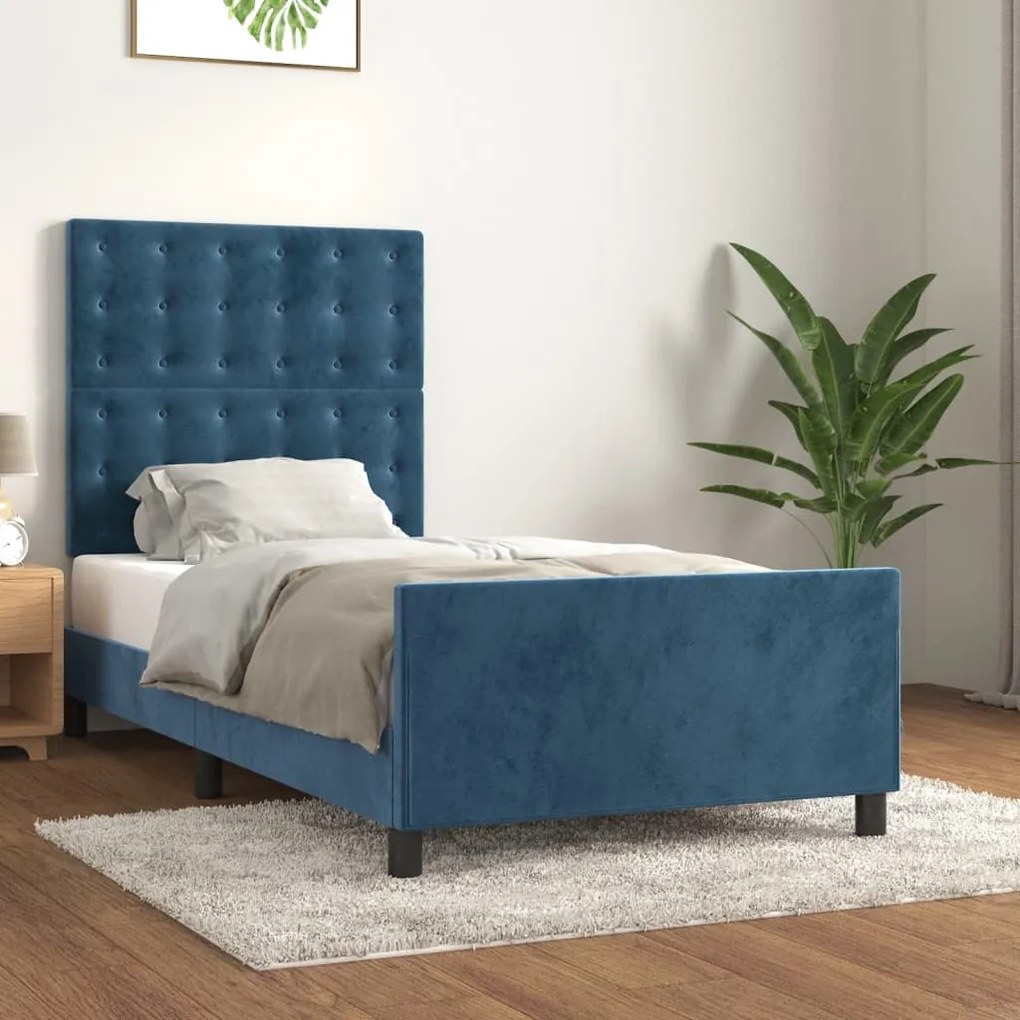 Estrutura de cama c/ cabeceira 80x200 cm veludo azul-escuro