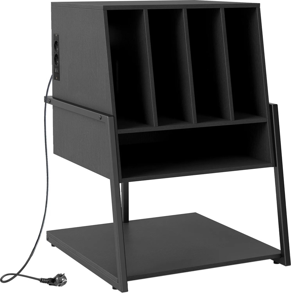 Suporte para gira-discos 54 x 57 x 76,5 cm com base de carregamento padrão europeu; prateleira para discos de vinil com rodas e pés ajustáveis preto