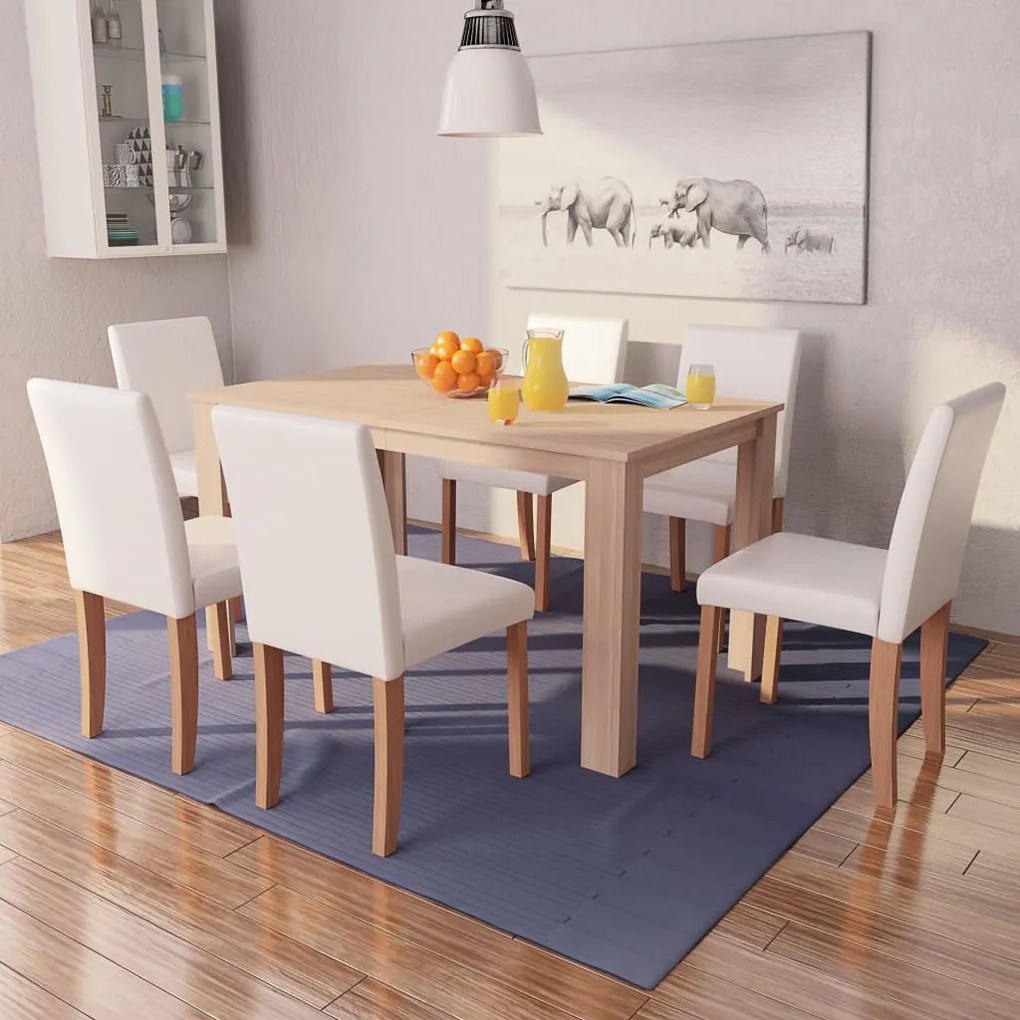 vidaXL Mesa e cadeiras de jantar 7 pcs couro artificial carvalho creme