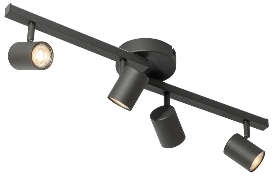 Foco de teto preto GU10 50mm 4 luzes incluindo luz de fundo e interruptor de 3 vias - Back Up