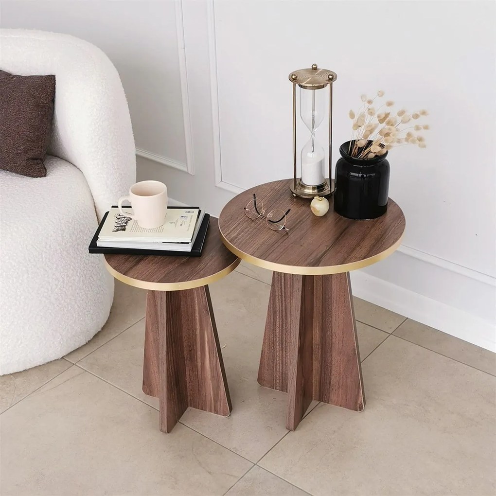 Conjunto de Mesas de Centro Mushroom – Dourado Nogueira – 40x50x40 cm