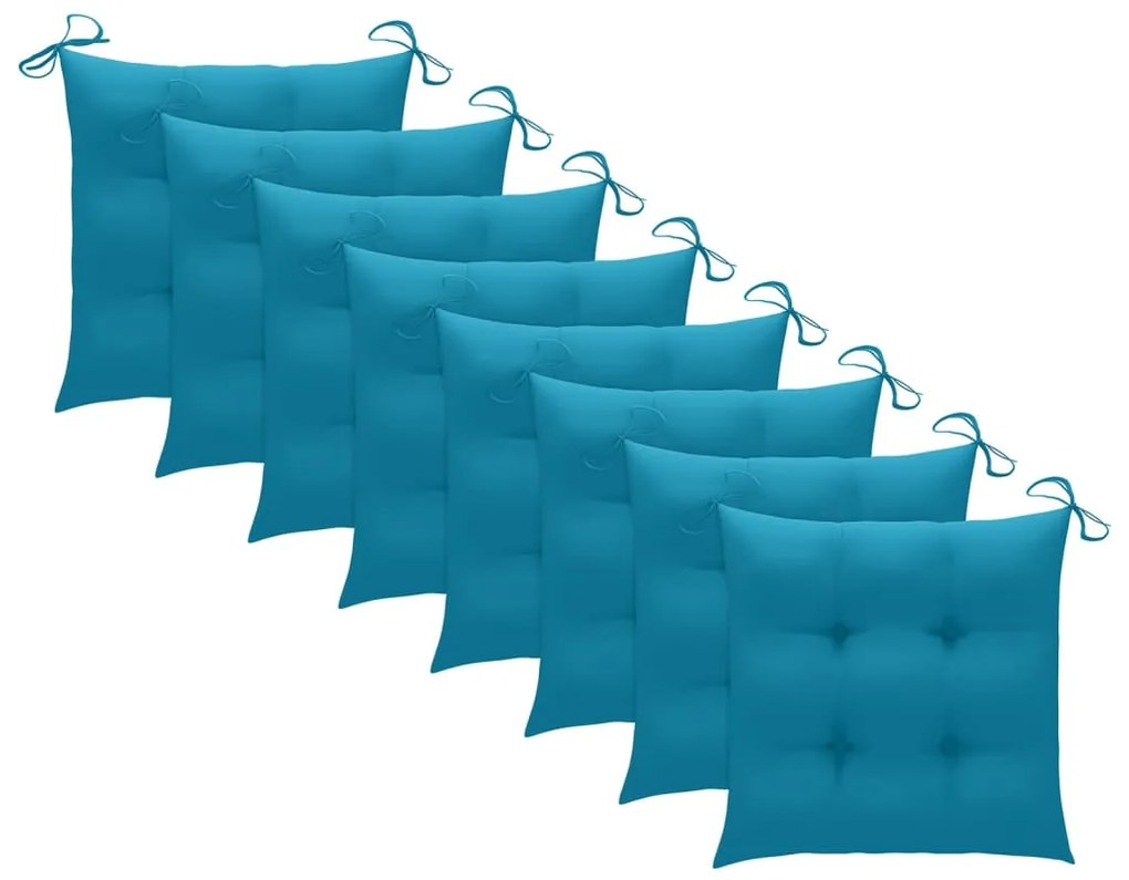 Cadeiras de jardim c/ almofadões azul-claro 8 pcs teca maciça