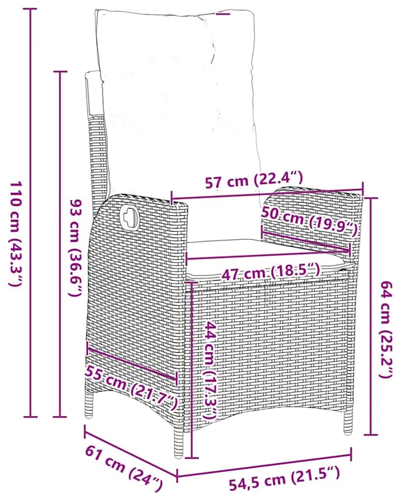 Conjunto de jantar para jardim com 3 peças e almofadas em bege, feito