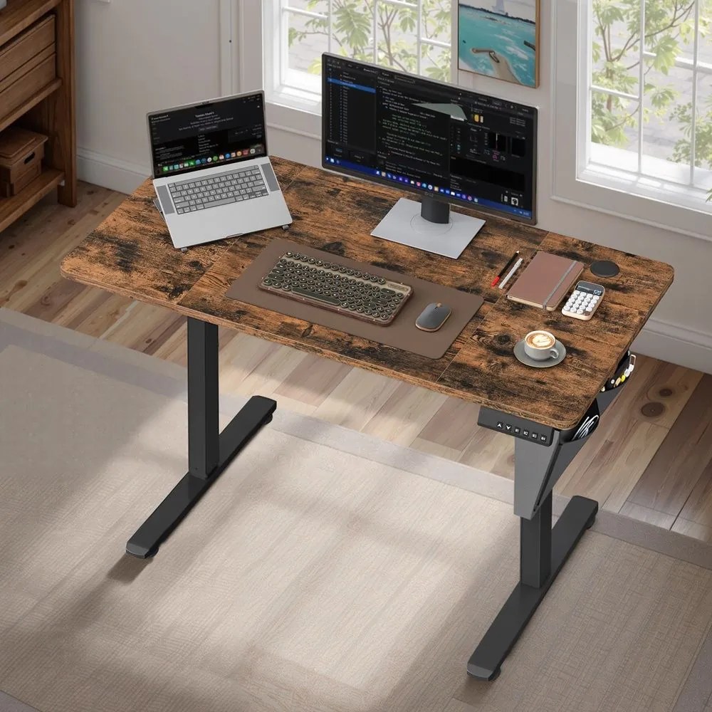 Secretária elétrica com altura ajustável 60 x 120 x (72-120) cm Castanho vintage-Preto