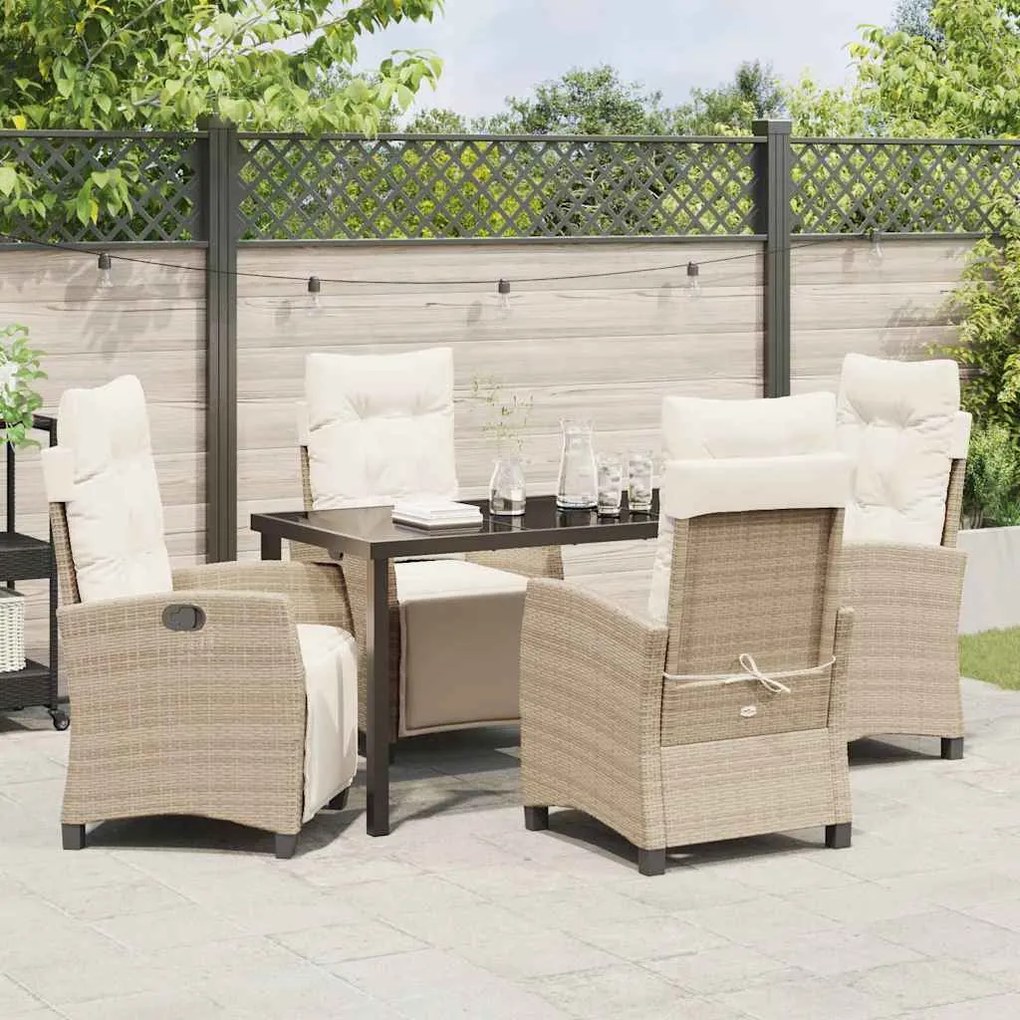 Conjunto de jantar de jardim de 5 peças, bege em rattan poliéster.