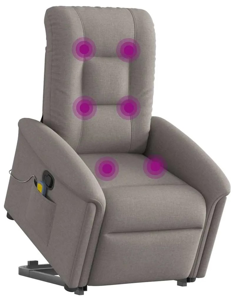 Poltrona elevatória de massagens tecido cinzento-acastanhado