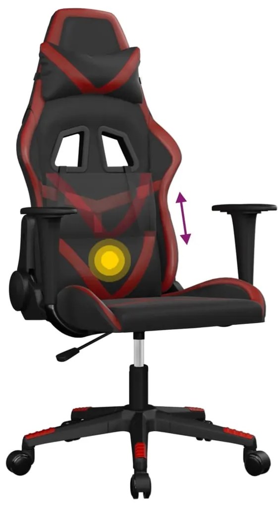 Cadeira gaming massagens couro artificial preto/vermelho tinto