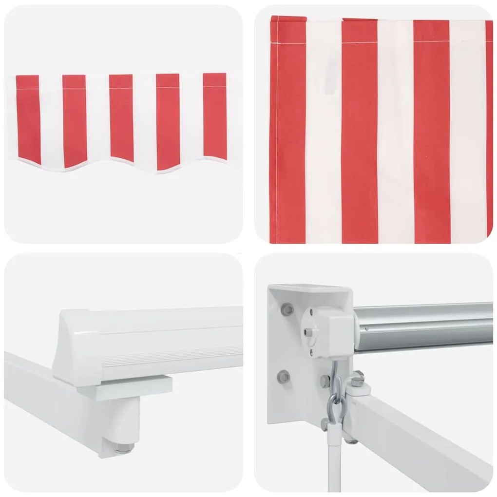 Toldo Retrátil Manual Listrado Vermelho e Branco 300 x 250 cm