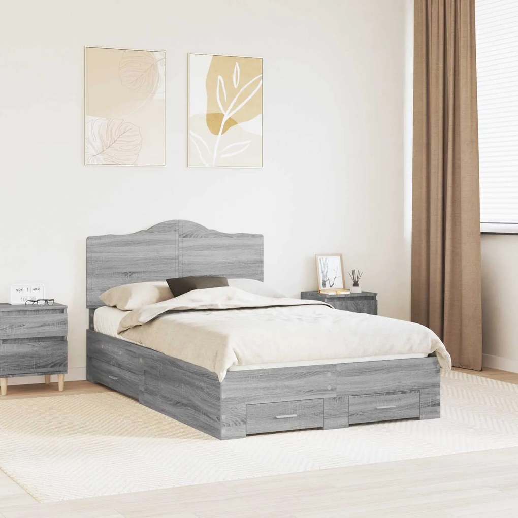 vidaXL Estrutura da Cama Cinza Sonoma 135 x 190 cm Madeira processada