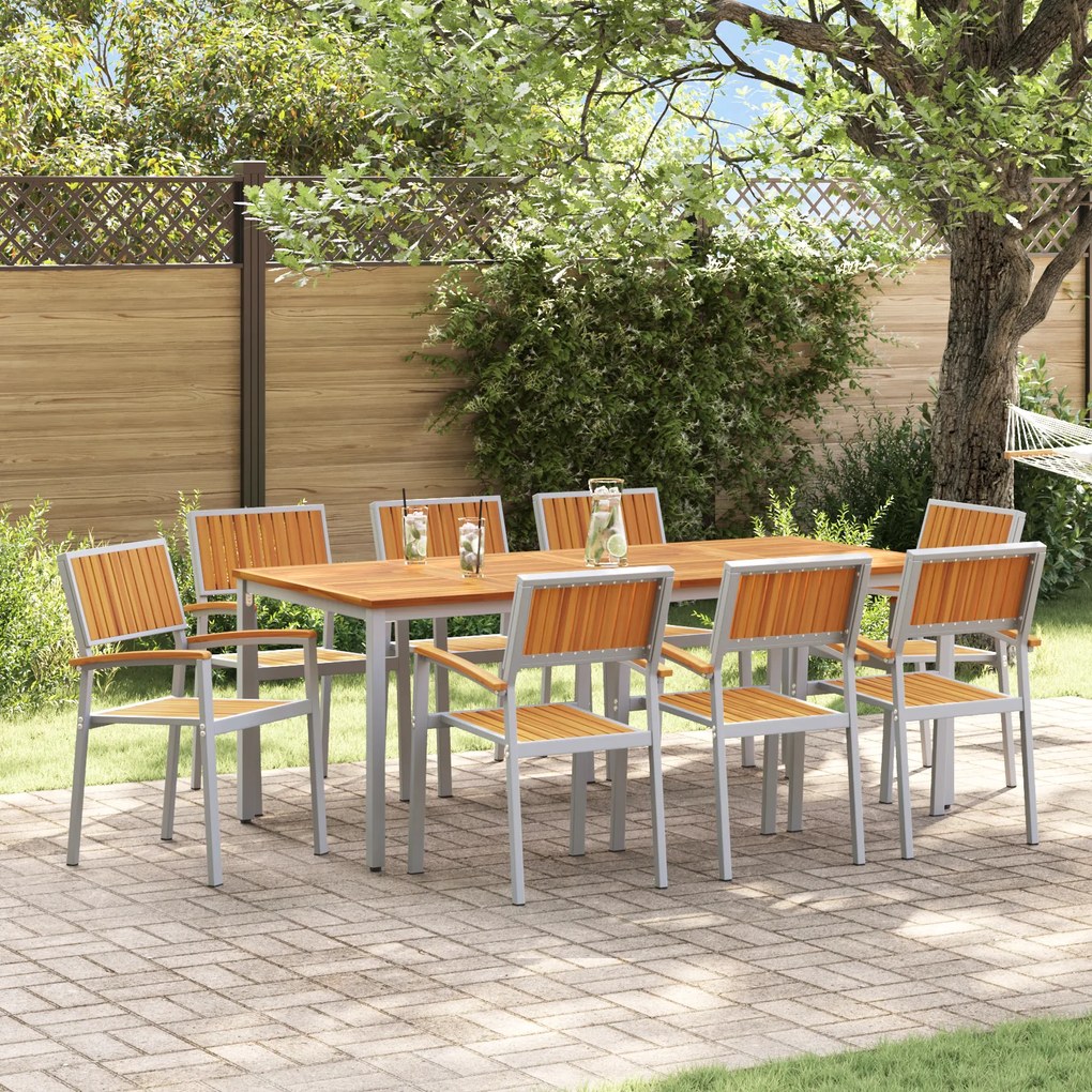 vidaXL Conjunto de Jantar de Jardim de 9 Peças em Madeira Sólida de Acácia e Metal