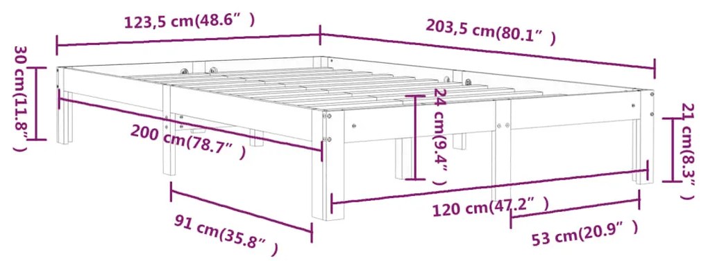 Estrutura de cama 120x200 cm pinho maciço