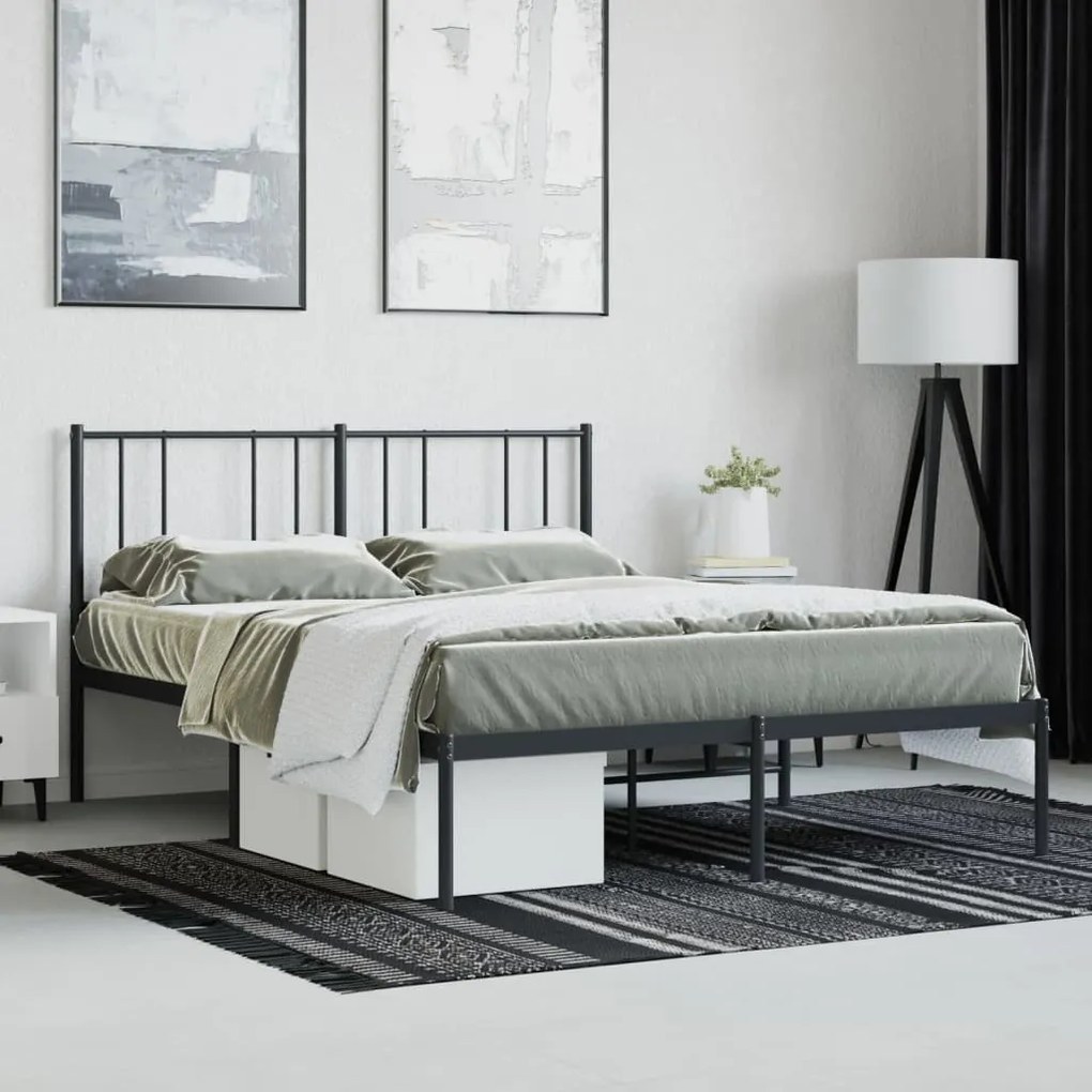 Estrutura de cama com cabeceira 140x190 cm metal preto