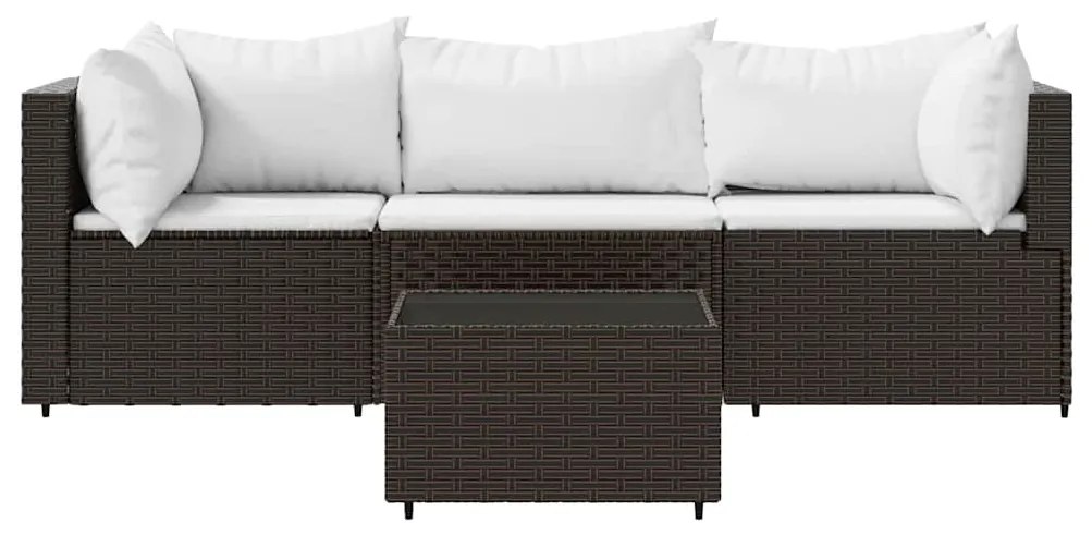 4 pcs conjunto lounge jardim c/ almofadões vime PE castanho
