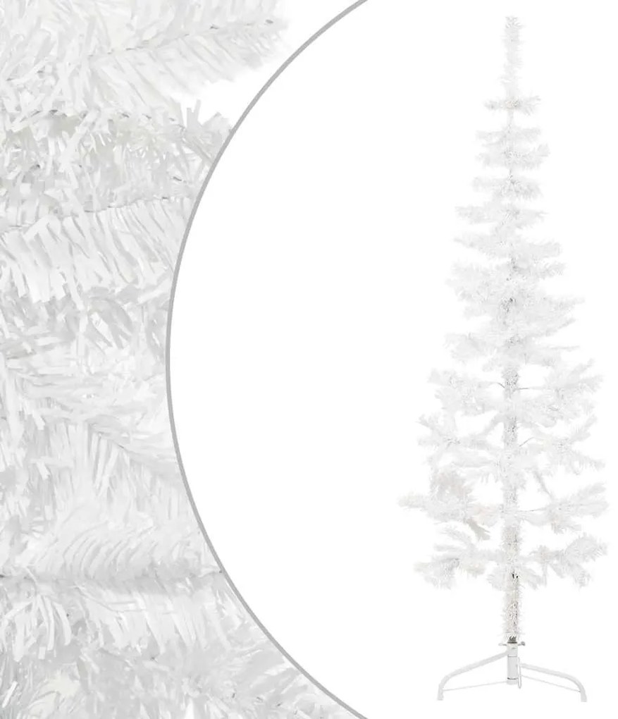 Meia árvore de Natal fina com suporte 180 cm branco