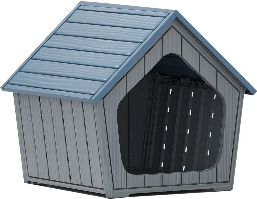 Casota para cães pequenos 59,5 cm x 57 cm x 58 cm interior e exterior com ventilação e telhado inclinado Azul