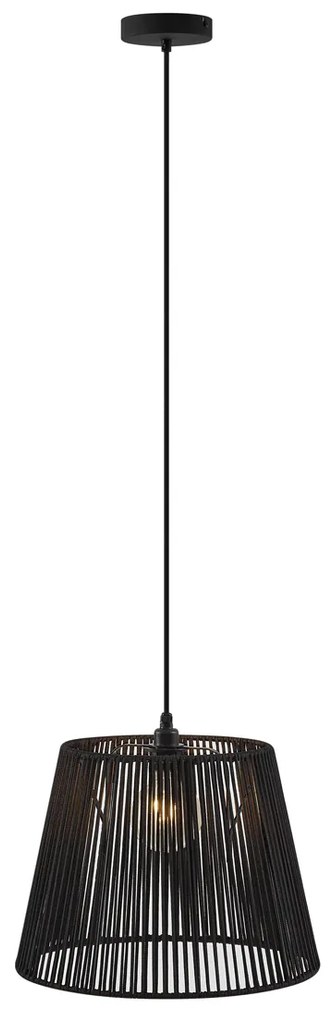 Candeeiro suspenso de exterior preto com abajur de corda preta IP44 - Cava Jayla