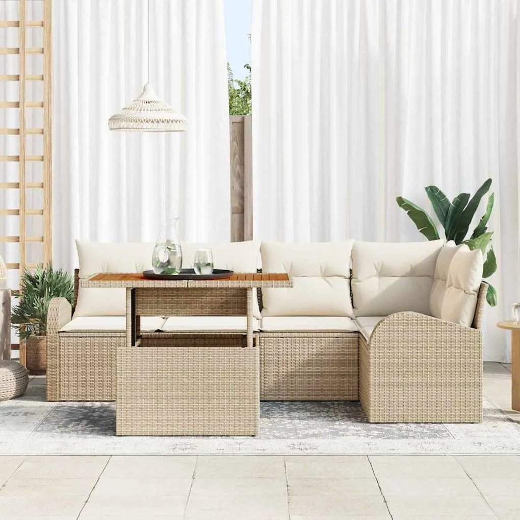 Conjunto de Jantar para Jardim de 6 Peças com Almofadas Beiges de Ratt