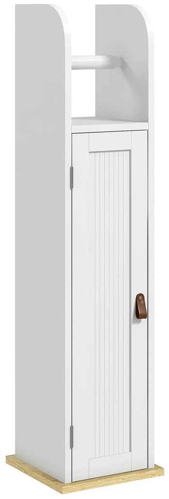 kleankin Coluna Casa de Banho Armário Auxiliar Casa de Banho Prateleiras Ajustáveis e Suporte para Papel Higiénico 20x20x80 cm Branco | Aosom Portugal