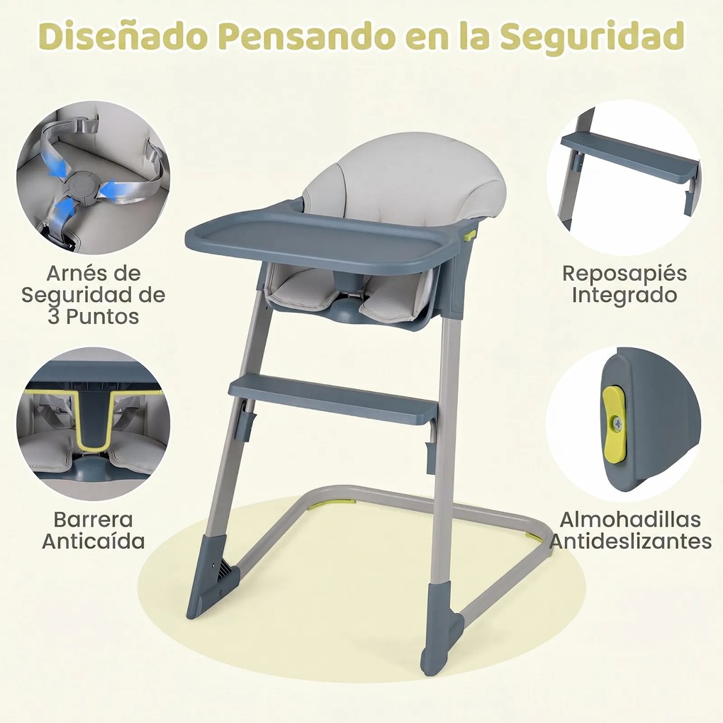 Cadeira de Refeição Infantil, 66 x 55 x 90 cm, Bandeja Regulável, Cinzento-claro