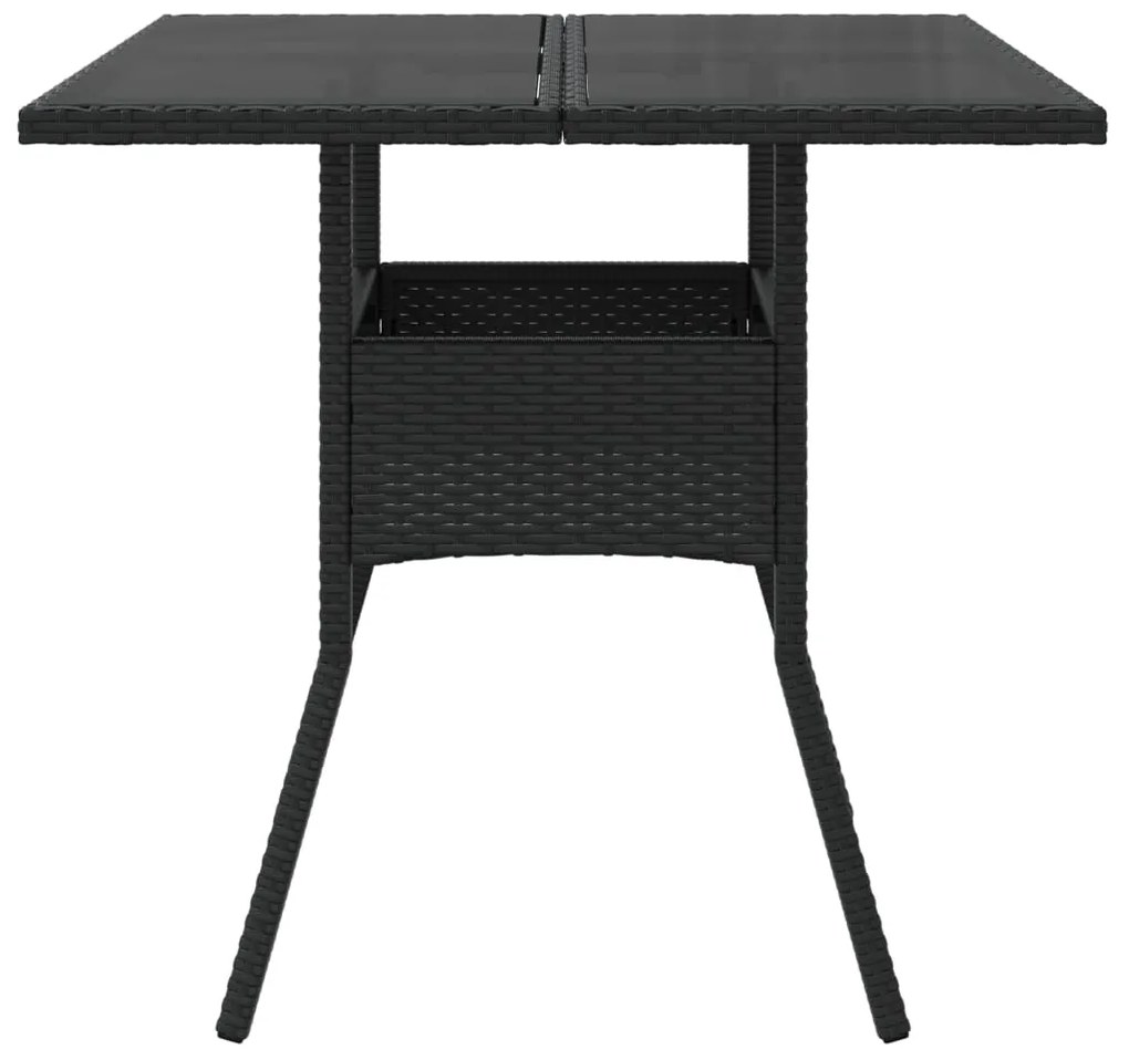 Mesa de jardim com tampo de vidro 80x80x75 cm vime PE preto