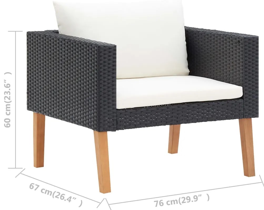 4 pcs conjunto lounge de jardim c/ almofadões vime PE preto