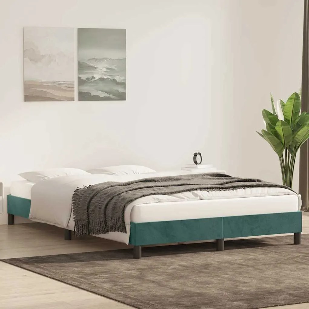 Estrutura de cama sem colchão 140x210 cm veludo verde-escuro