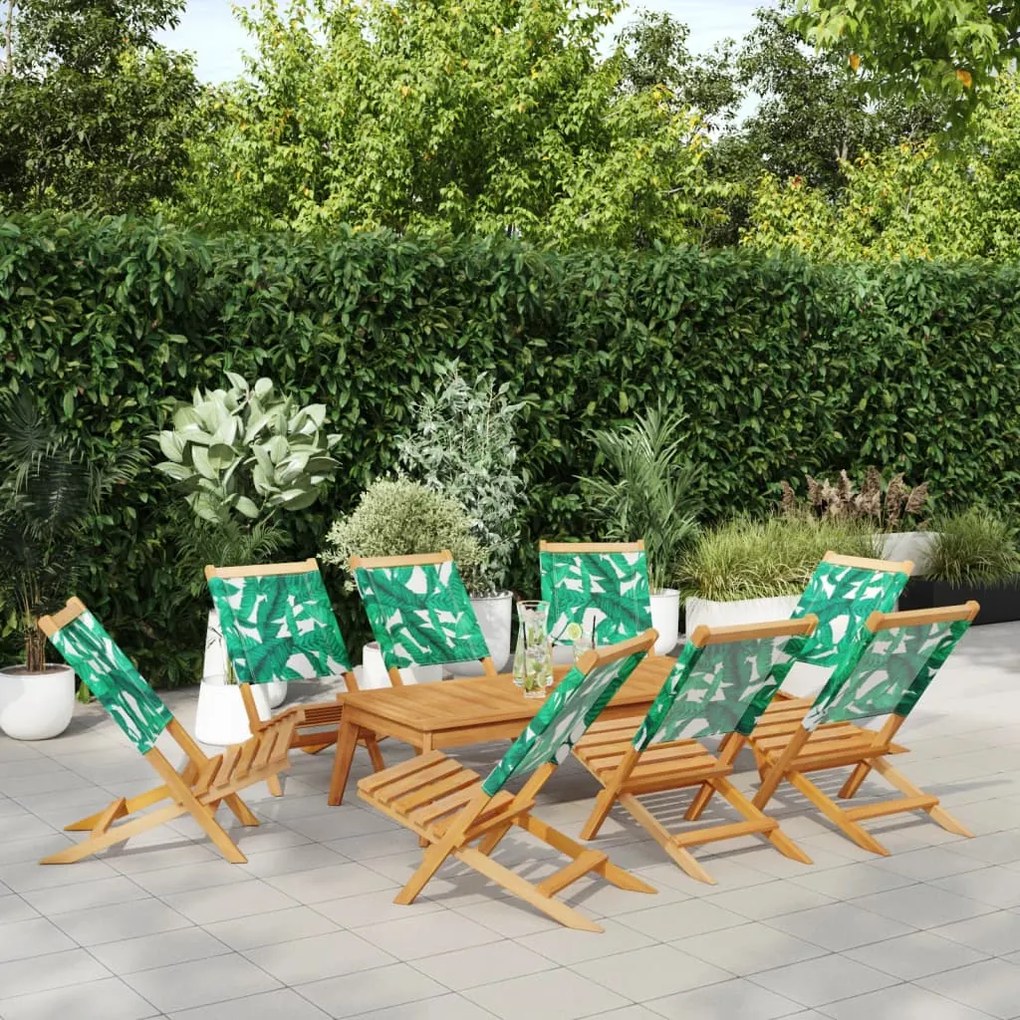 vidaXL Cadeiras de jardim dobráveis 8 pcs tecido/madeira maciça verde