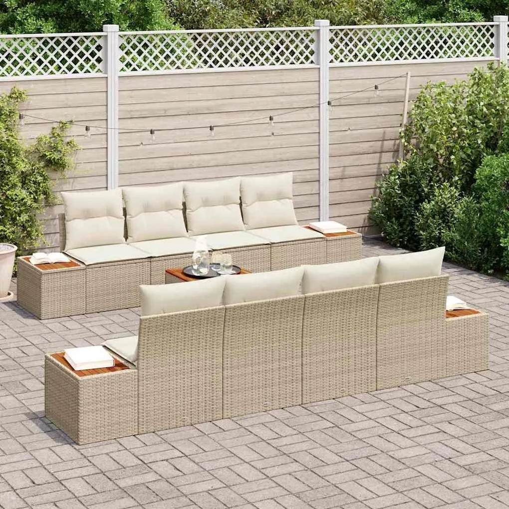 Conjunto de Sofá de Jardim vidaXL com Almofadas Bege Vime PE Acácia