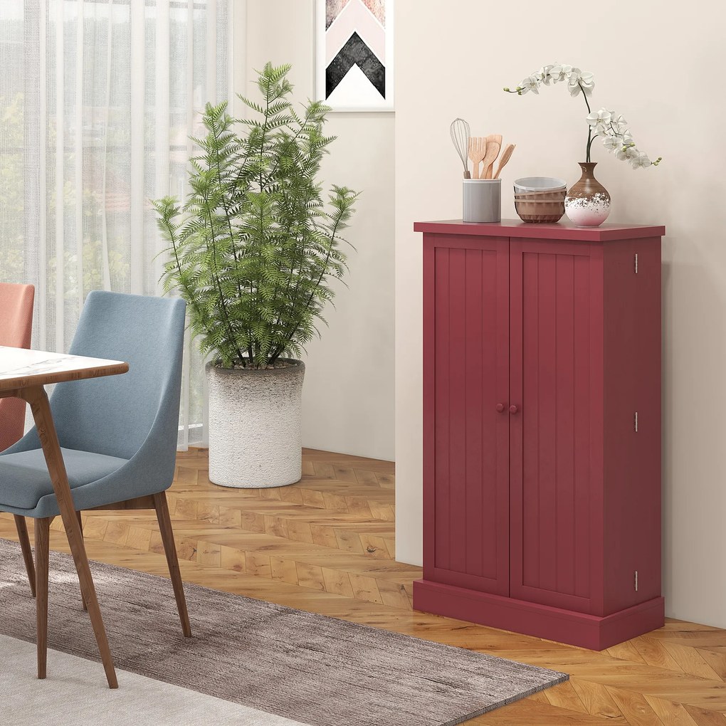 Armário de cozinha para despensa 60 x 30 x 104 cm com 2 portas, 5 prateleiras e 12 suportes para especiarias vermelho