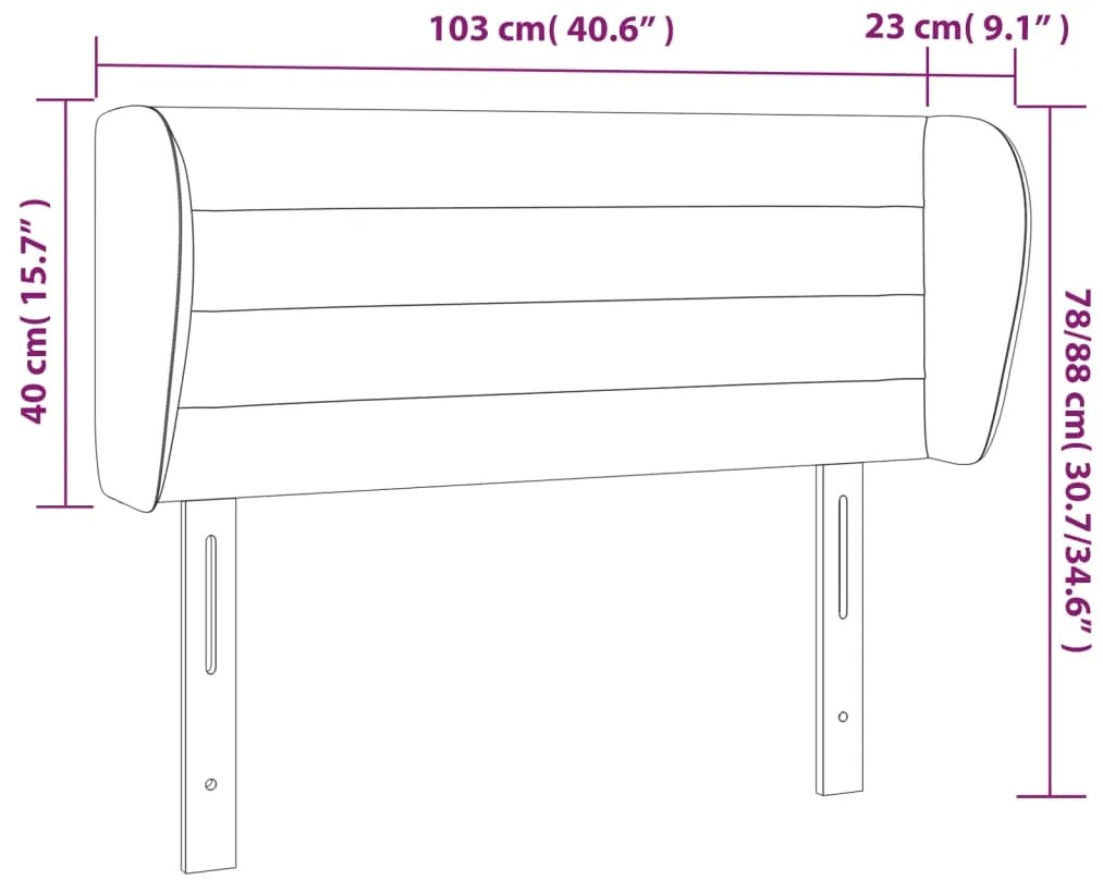 Cabeceira de cama c/ abas veludo 103x23x78/88 cm cinzento-claro