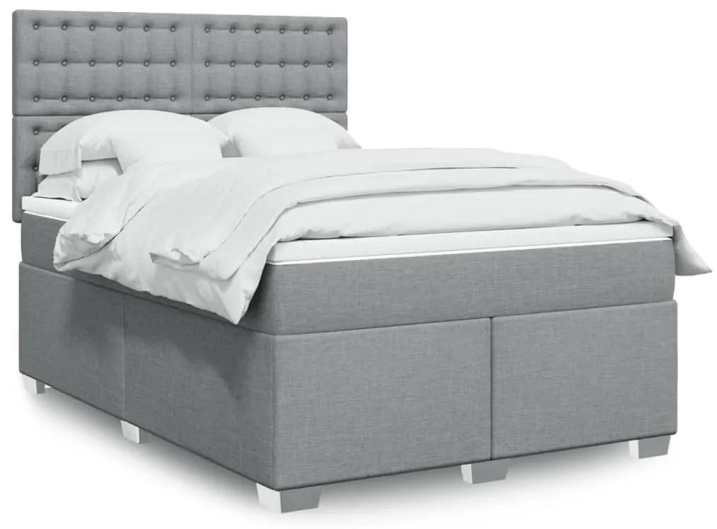vidaXL Cama com molas/colchão 140x200 cm tecido cinzento-claro