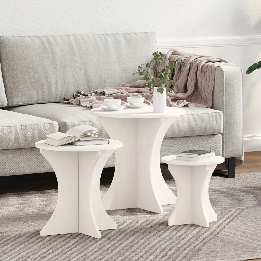 vidaXL Conjunto de Mesas de Café 3 pcs Branco 46 x 46 x 47 cm