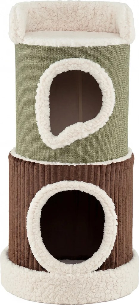 Casa para gatos de 3 andares com interior 41 x 85 cm, com plataforma superior almofadada, 2 cavernas, almofada lavável, móvel em forma de barril, árvo