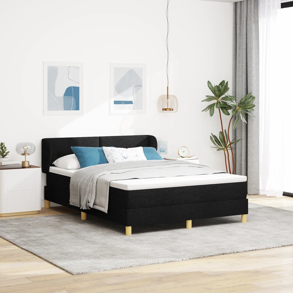 Cama Box Spring vidaXL com Colchão, Preto, 140x200 cm, Tecido