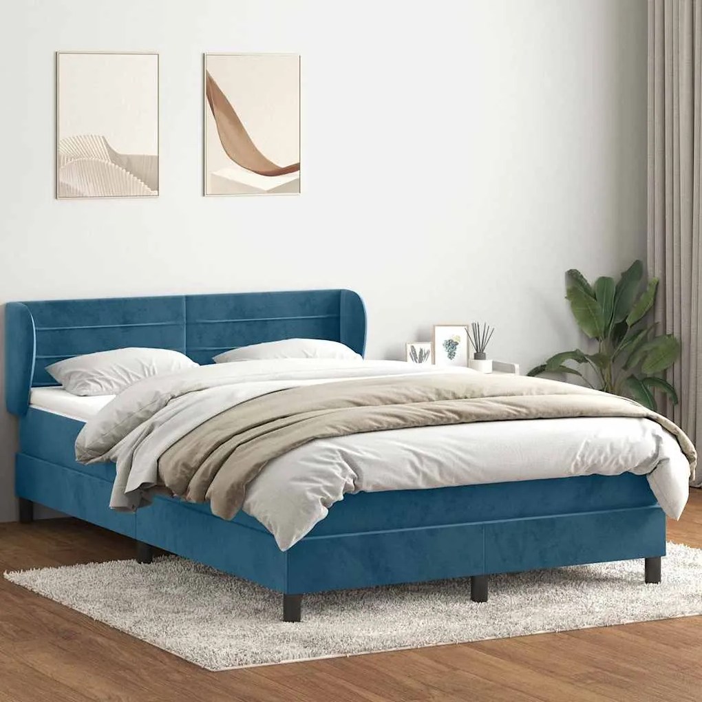 vidaXL Cama box spring com colchão 160x210 cm veludo azul escuro