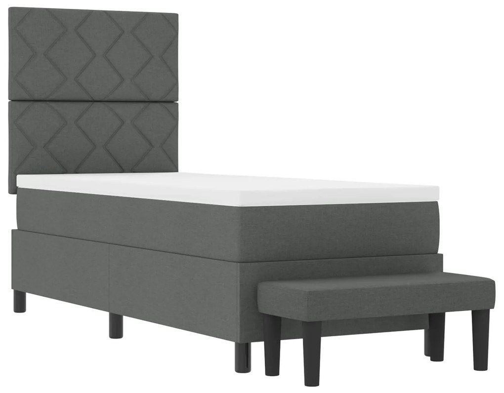 Cama Box Spring com Colchão e Banco Cinza Escuro 80x200 cm Tecido